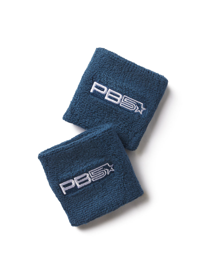 Pair of astral blue PB5star performance wristbands with embroidered logo for athletic wear