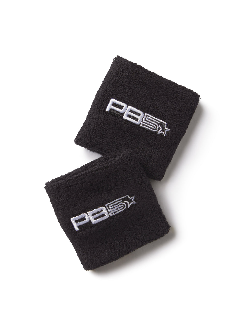 Pair of black PB5star performance wristbands with embroidered logo for athletic wear