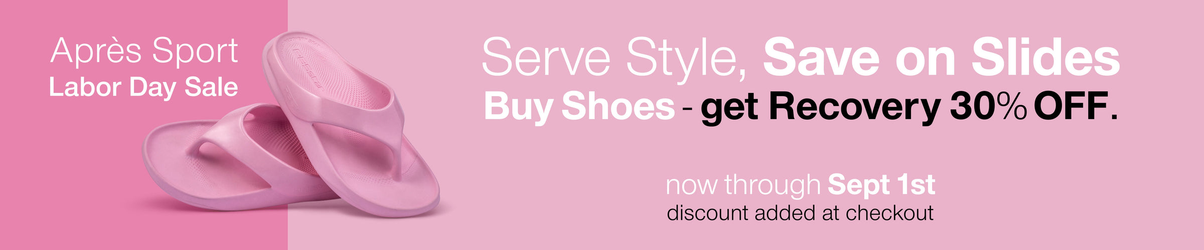 Sale banner promoting recovery slides 30% off with purchase of COurt2 Shoes