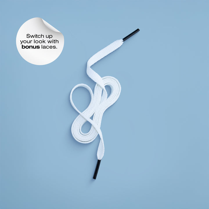 Switch up look with bonus laces. Laces shown in white.