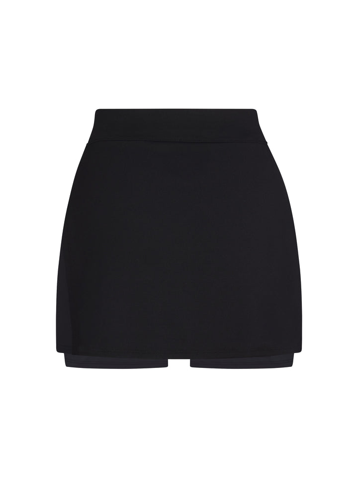 Side Split Skirt back view in black.