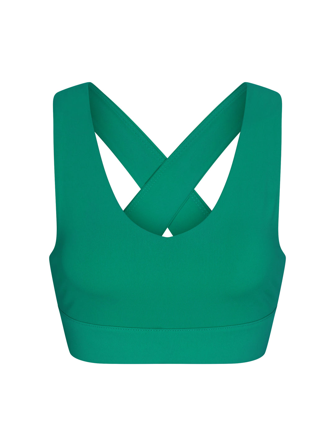 X-Over Back Sports Bra front view in jade.