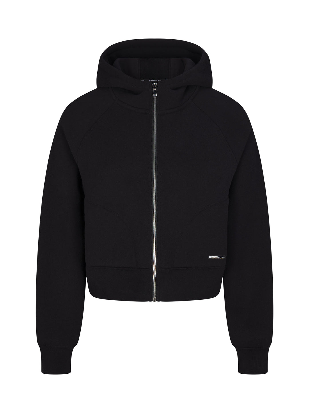 Women'a Luxe Cropped Lounge Hoodie with zipper front in black.