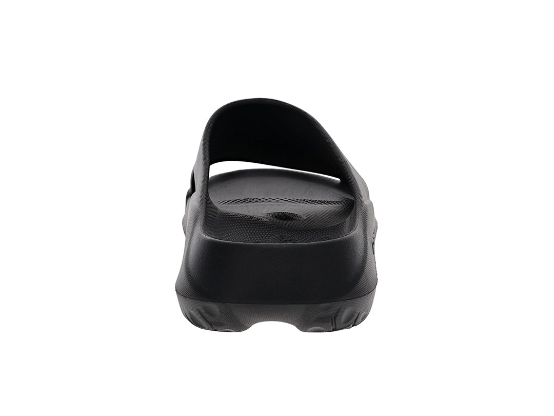 Back view of men’s Apres Sport black slide sandal highlighting heel support and tread design - PB5star.com