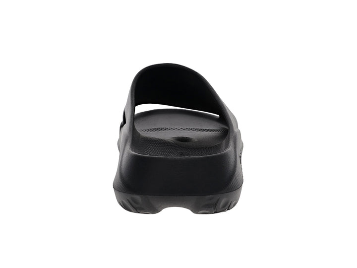 Back view of men’s Apres Sport black slide sandal highlighting heel support and tread design - PB5star.com