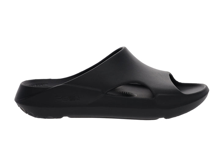 Side view of men’s Apres Sport black slide sandal with cushioned footbed - PB5star.com