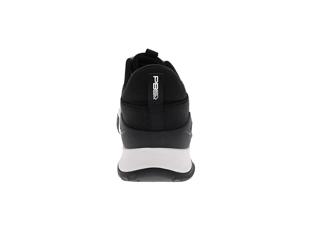 Back view of men’s PB5star Court 2 black-white pickleball shoes with padded heel and pull tab - PB5star.com