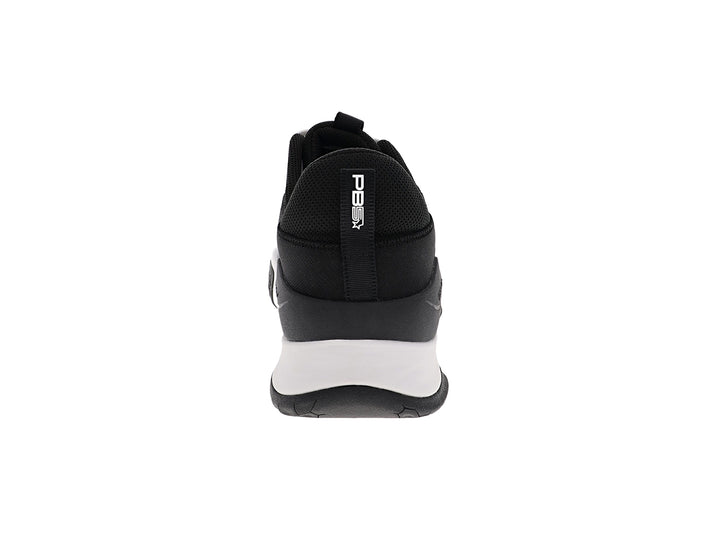 Back view of men’s PB5star Court 2 black-white pickleball shoes with padded heel and pull tab - PB5star.com