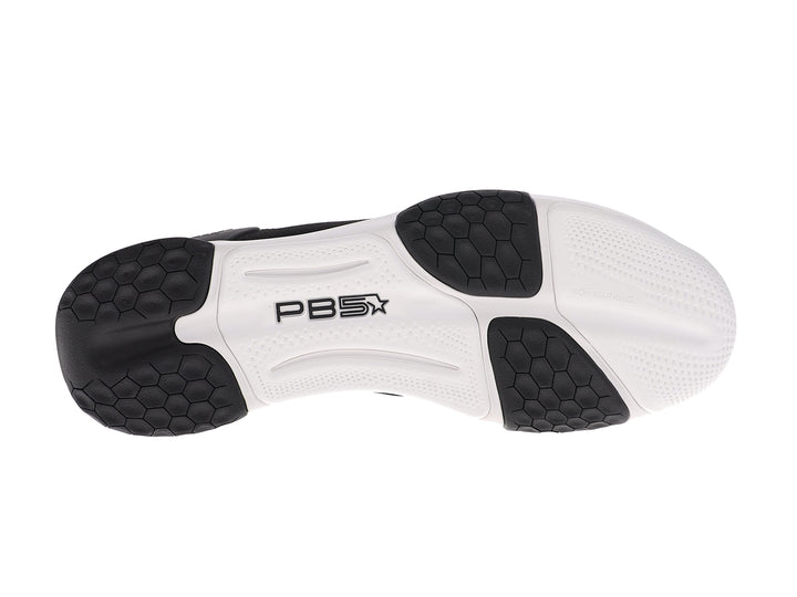 Bottom sole view of men’s PB5star Court 2 black-white pickleball shoes with non-marking tread - PB5star.com