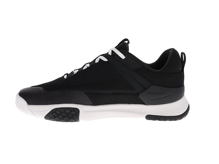 Inner side view of men’s PB5star Court 2 black-white pickleball shoes with breathable mesh and white outsole - PB5star.com