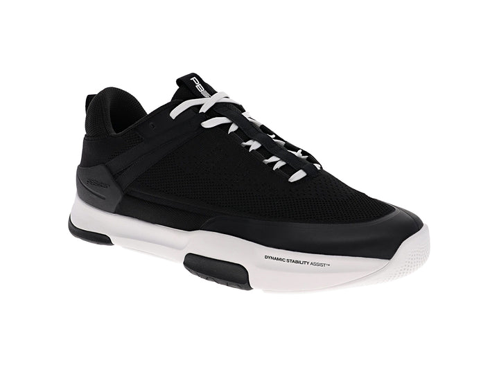 Angled view of men’s PB5star Court 2 black-white pickleball shoes with mesh upper and white outsole - PB5star.com