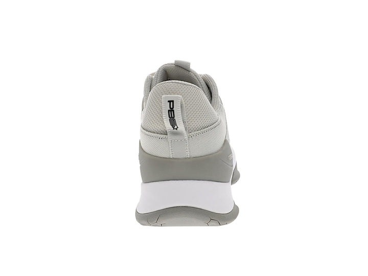 Back view of men’s PB5star Court 2 light grey pickleball shoes with padded heel and pull tab - PB5star.com