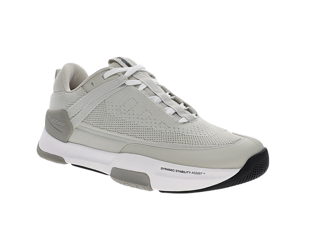 Angled view of men’s PB5star Court 2 light grey pickleball shoes with mesh upper and white outsole - PB5star.com