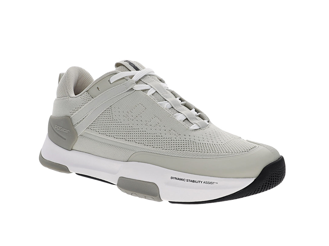 Angled view of men’s PB5star Court 2 light grey pickleball shoes with mesh upper and white outsole - PB5star.com