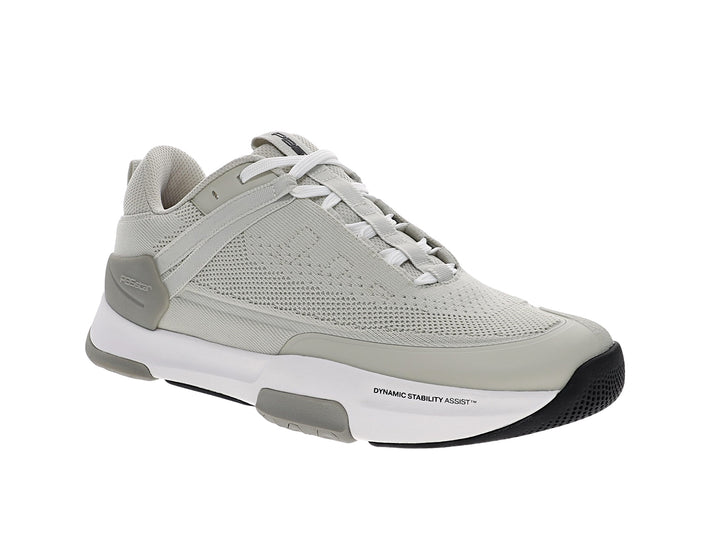 Angled view of men’s PB5star Court 2 light grey pickleball shoes with mesh upper and white outsole - PB5star.com