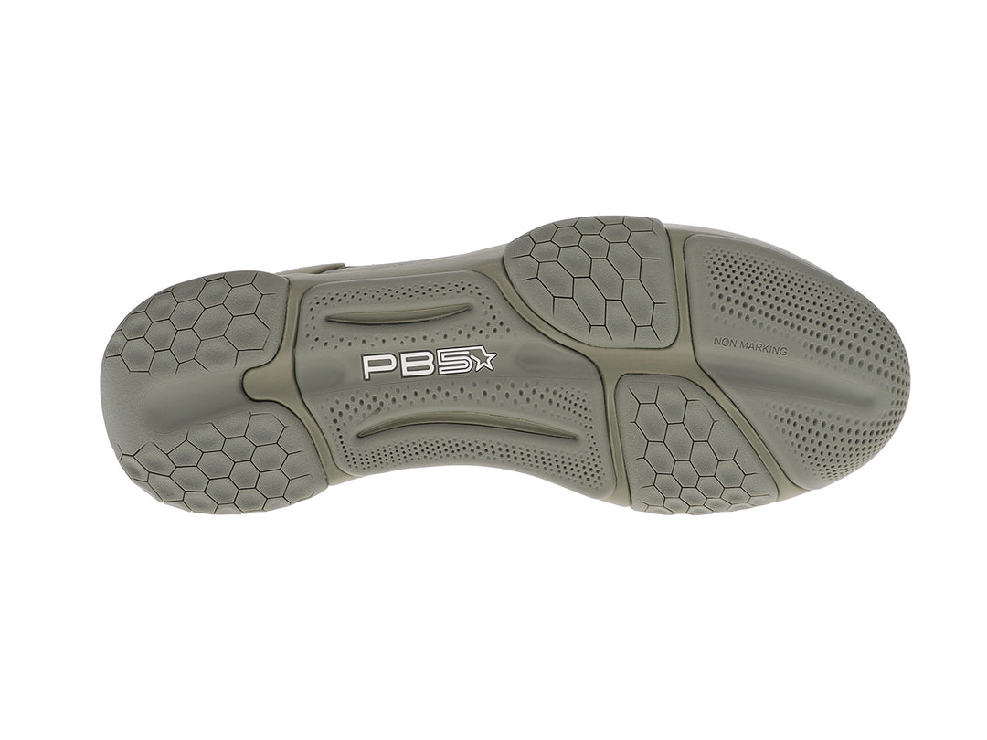 Bottom sole view of men’s PB5star Court 2 seagrass pickleball shoes with non-marking tread - PB5star.com