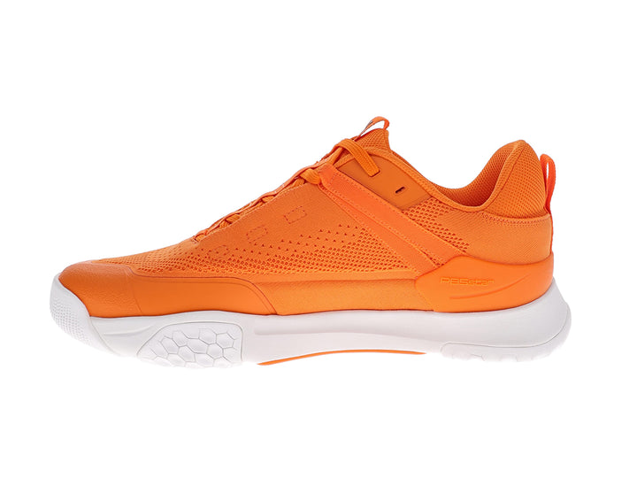 Inner side view of men’s PB5star Court 2 Tangerine pickleball shoes with breathable mesh and white outsole - PB5star.com