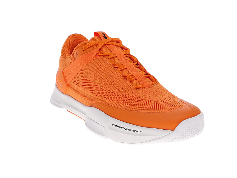 Angled view of men’s PB5star Court 2 Tangerine pickleball shoes with mesh upper and white outsole - PB5star.com