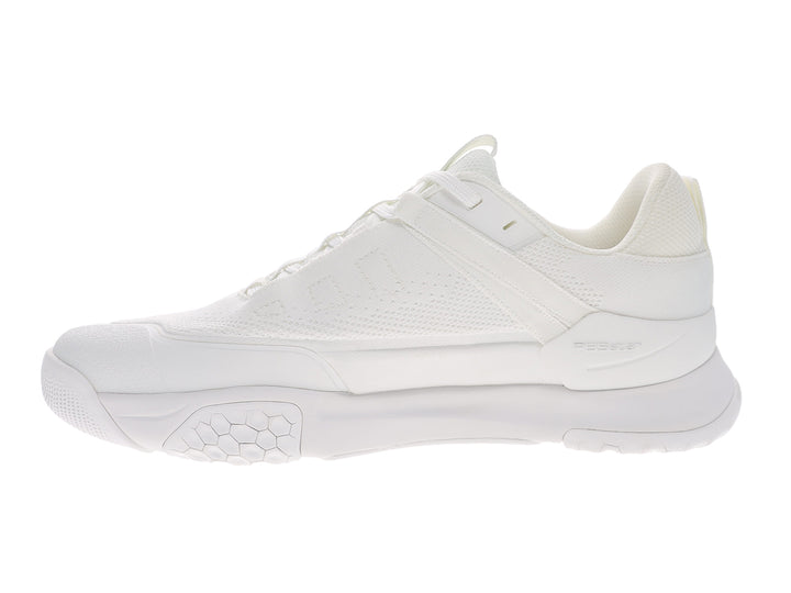 Inner side view of men’s PB5star Court 2 white pickleball shoes with breathable mesh and white outsole - PB5star.com