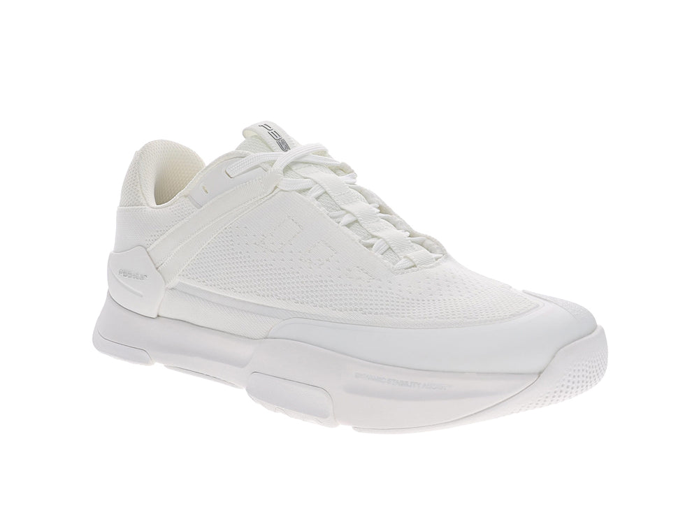 Angled view of men’s PB5star Court 2 white pickleball shoes with mesh upper and white outsole - PB5star.com