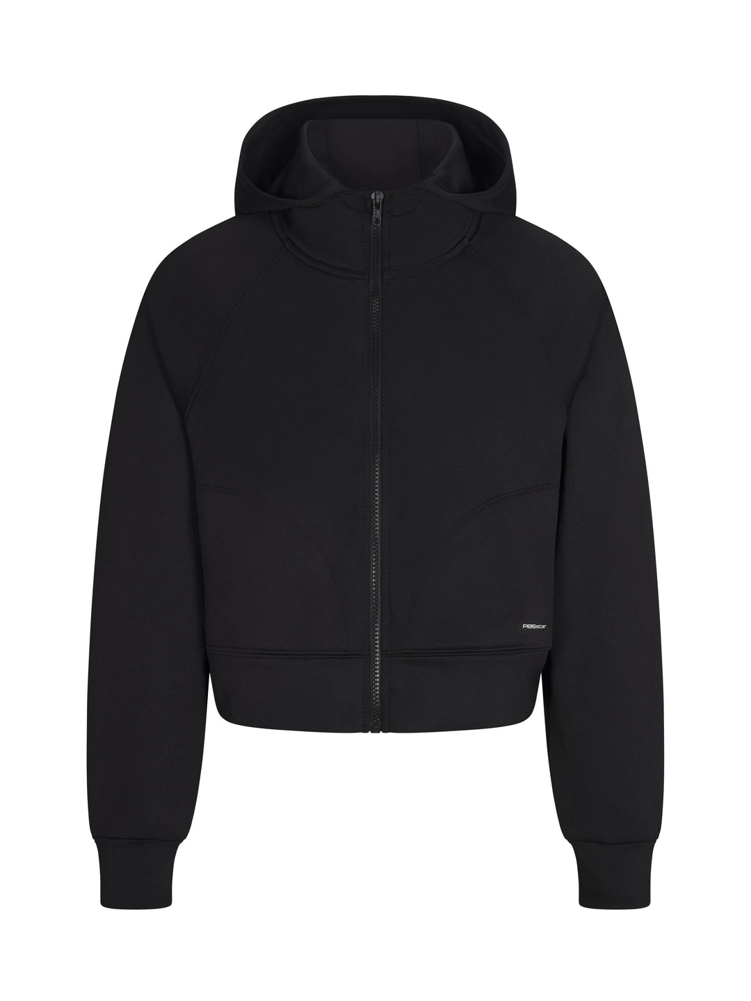 Women's Cropped Performance Hoodie front view in Black.