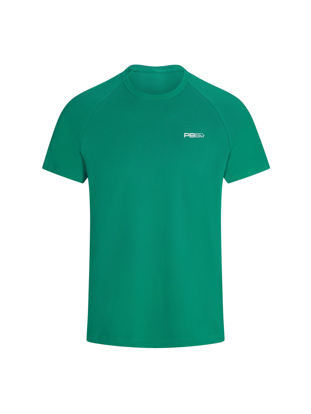 PB5star core performance tee in short sleeve, jade color. Small logo printed on front, upper left side of shirt.
