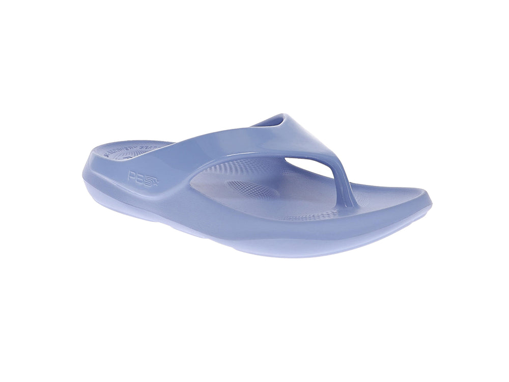 Angled view of women’s Apres Sport lilac flip flop sandal with supportive cushioned sole - PB5star.com