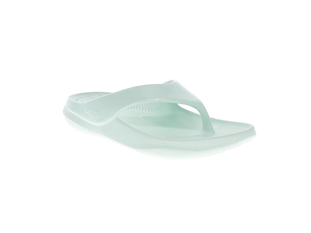 Angled view of women’s Apres Sport mint flip flop sandal with supportive cushioned sole - PB5star.com