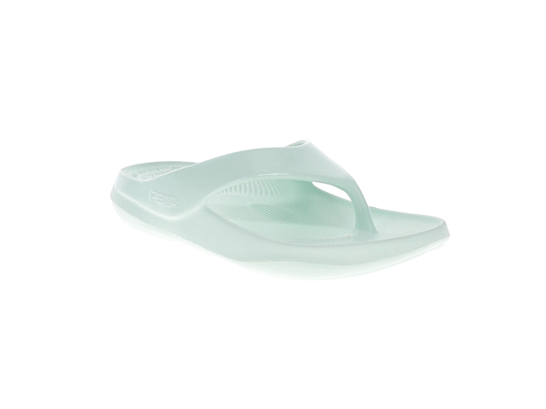 Angled view of women’s Apres Sport mint flip flop sandal with supportive cushioned sole - PB5star.com