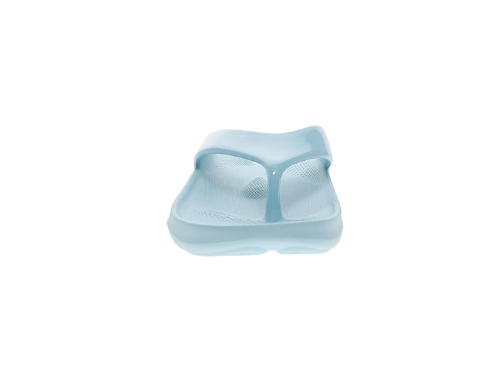 Front view of women’s Apres Sport powder blue flip flop sandal with ergonomic comfort design - PB5star.com
