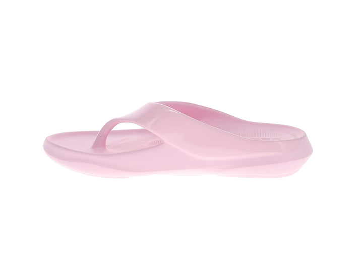 Side view of women’s Apres Sport powder pink flip flop sandal with ergonomic comfort footbed - PB5star.com