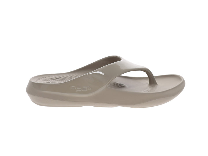 Side profile of women’s Apres Sport titanium flip flop sandal with cushioned comfort sole - PB5star.com