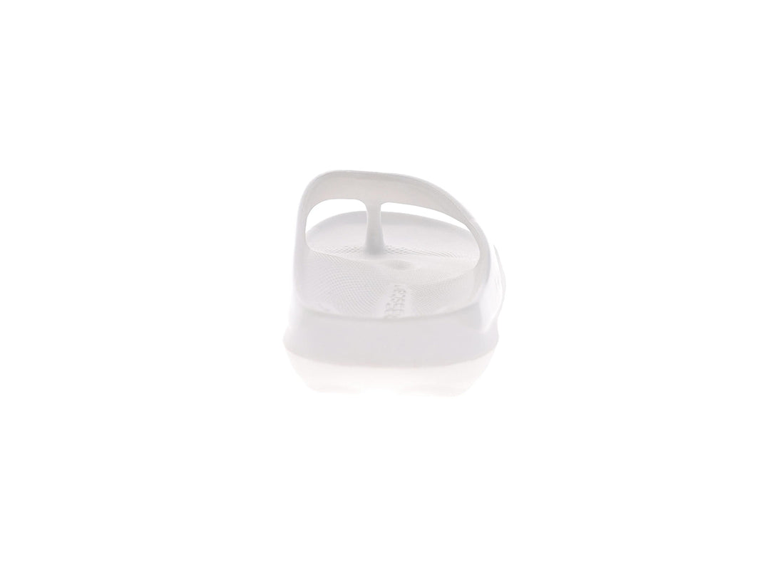Back view of women’s Apres Sport white flip flop sandal showcasing heel support - PB5star.com