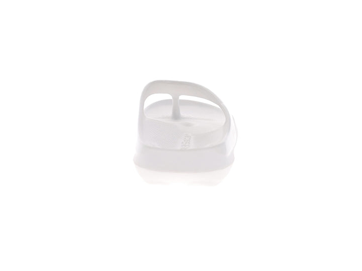 Back view of women’s Apres Sport white flip flop sandal showcasing heel support - PB5star.com