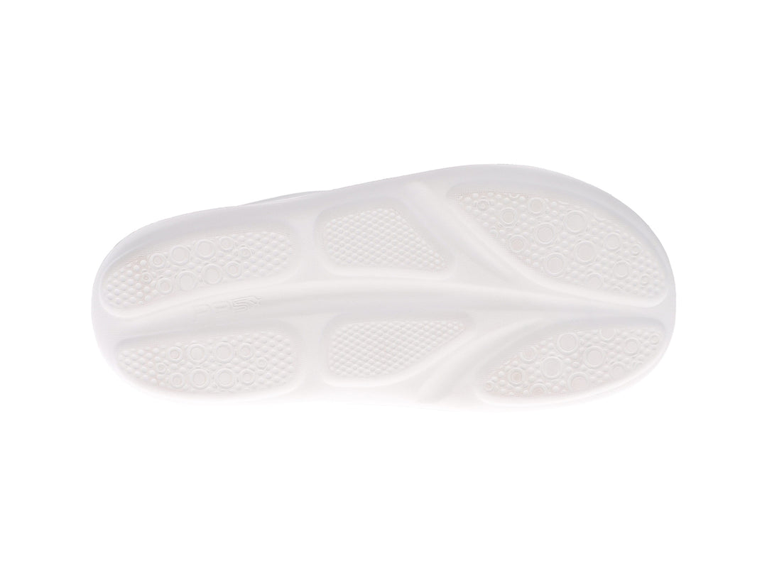 Bottom view of women’s Apres sport white flip flop with comfort outsole design - PB5star.com