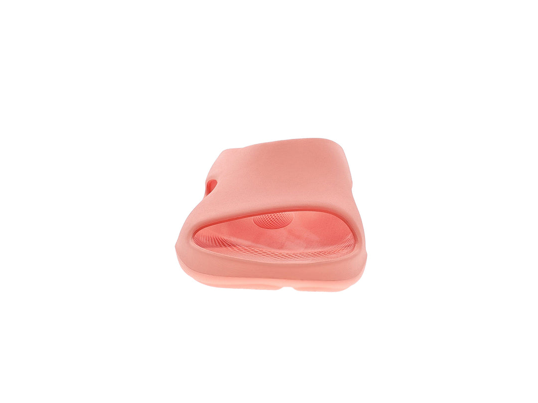 Front view of women’s Apres Sport peach 
slide sandal highlighting open toe design - PB5star.com