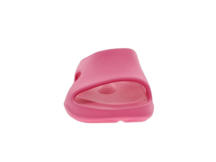 Front view of women’s Apres Sport pink slide sandal highlighting open toe design - PB5star.com