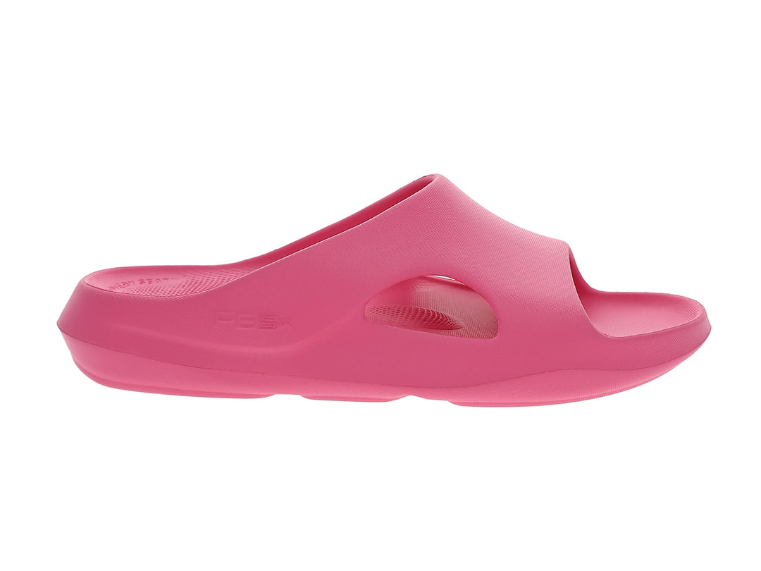 Side view of women’s Apres Sport pink slide sandal with breathable arch cutout - PB5star.com