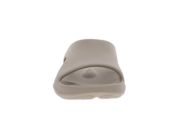 Front view of women’s Apres Sport titanium slide sandal highlighting open toe design - PB5star.com