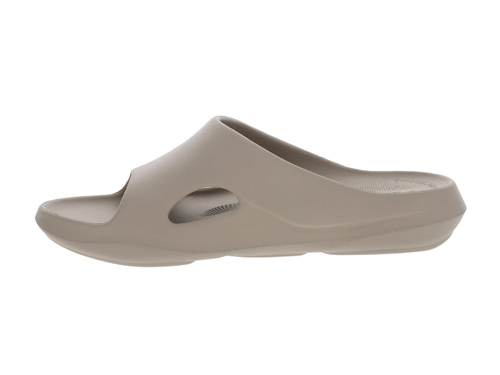 Side inside view of women’s Apres Sport titanium slide sandal featuring open arch design - PB5star.com