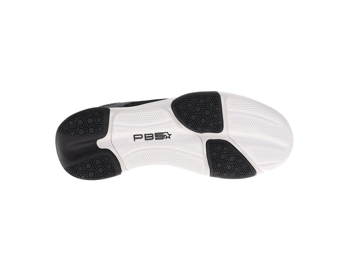 Bottom sole view of women’s PB5star Court 2 black-white pickleball shoes with non-marking grip tread - PB5star.com