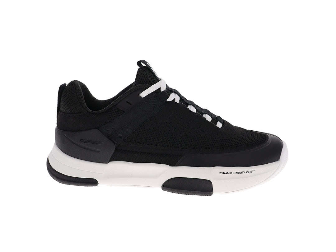 Side view of women’s PB5star Court 2 black-white pickleball shoes with mesh upper and cushioned sole - PB5star.com