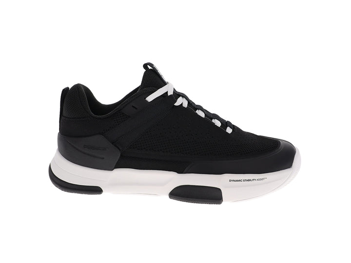Side view of women’s PB5star Court 2 black-white pickleball shoes with mesh upper and cushioned sole - PB5star.com