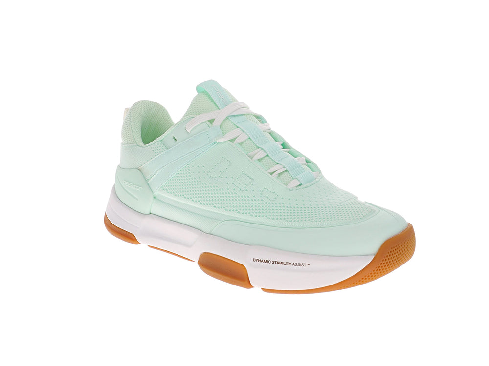 Angled view of women’s PB5star Court 2 mint pickleball shoes with mesh upper and cushioned midsole - PB5star.com
