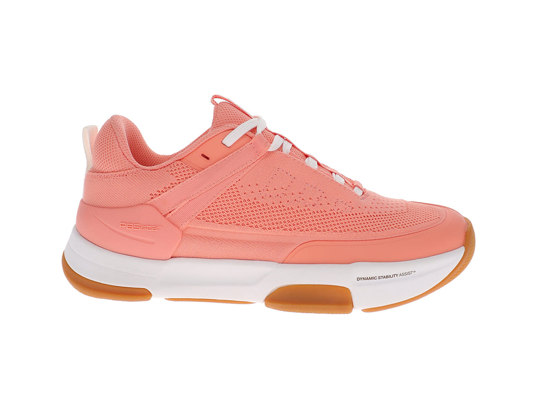 Side view of women’s PB5star Court 2 peach pickleball shoes with mesh upper and cushioned sole - PB5star.com