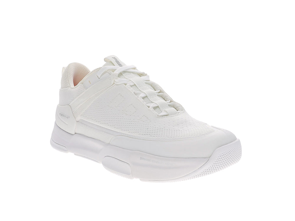 Angled view of women’s PB5star Court 2 white pickleball shoes with mesh upper and cushioned midsole - PB5star.com