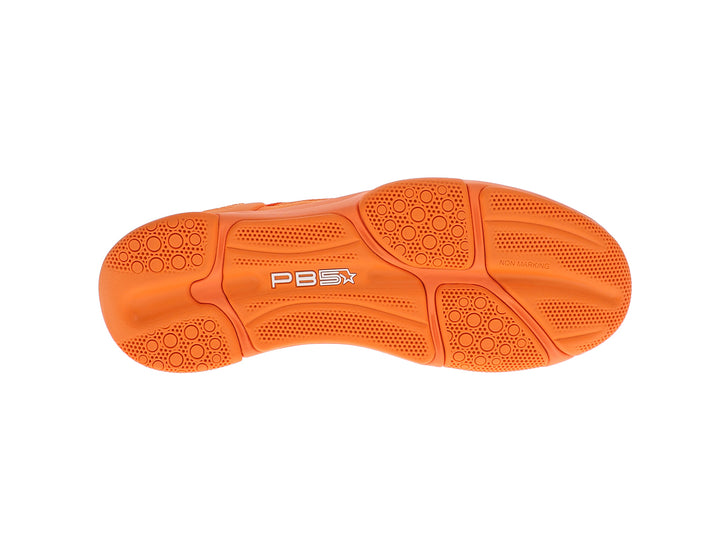 Bottom sole view of women’s PB5star Court 2 tangerine pickleball shoes with non-marking grip tread - PB5star.com
