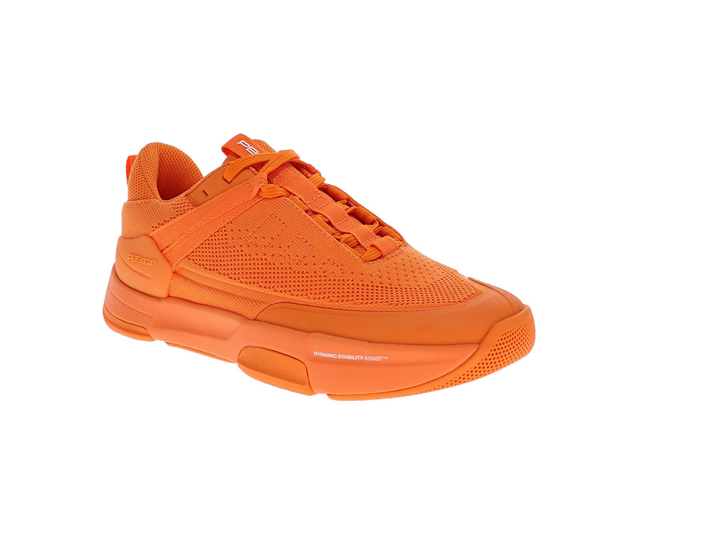 Angled view of women’s PB5star Court 2 tangerine pickleball shoes with mesh upper and cushioned midsole - PB5star.com