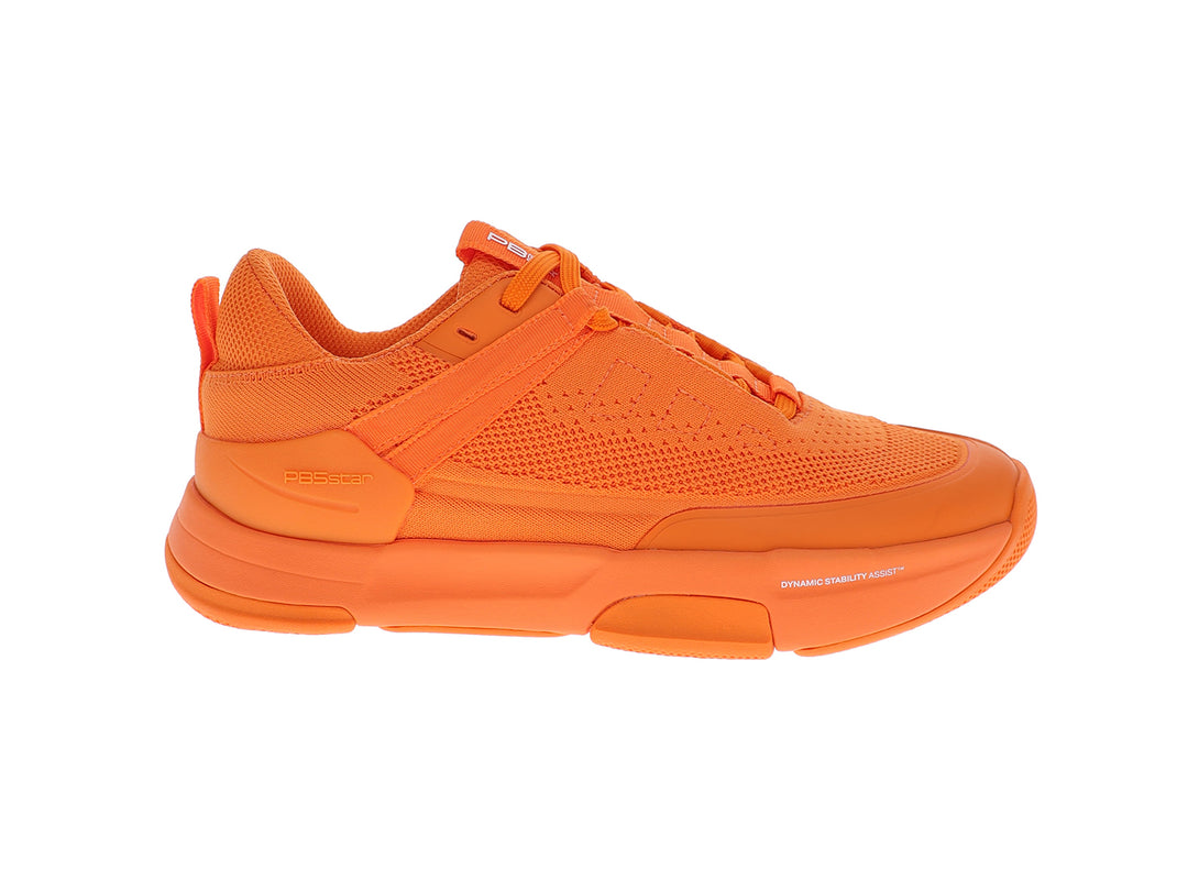 Side view of women’s PB5star Court 2 tangerine pickleball shoes with mesh upper and cushioned sole - PB5star.com