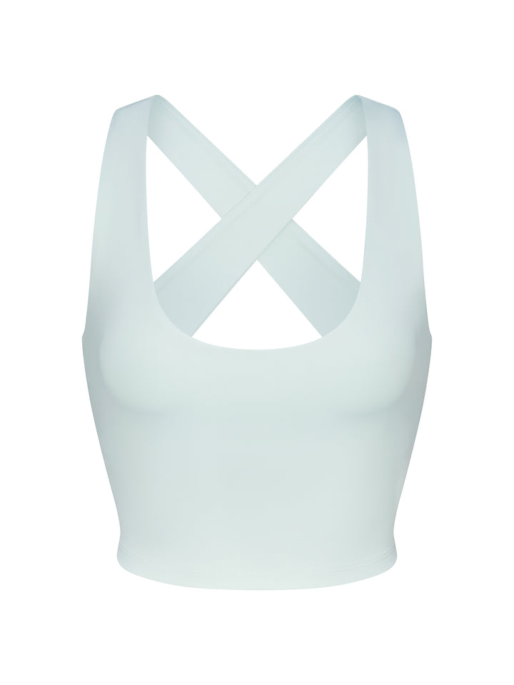Front view of PB5star women's scoop neck bra top in mint with crossback straps